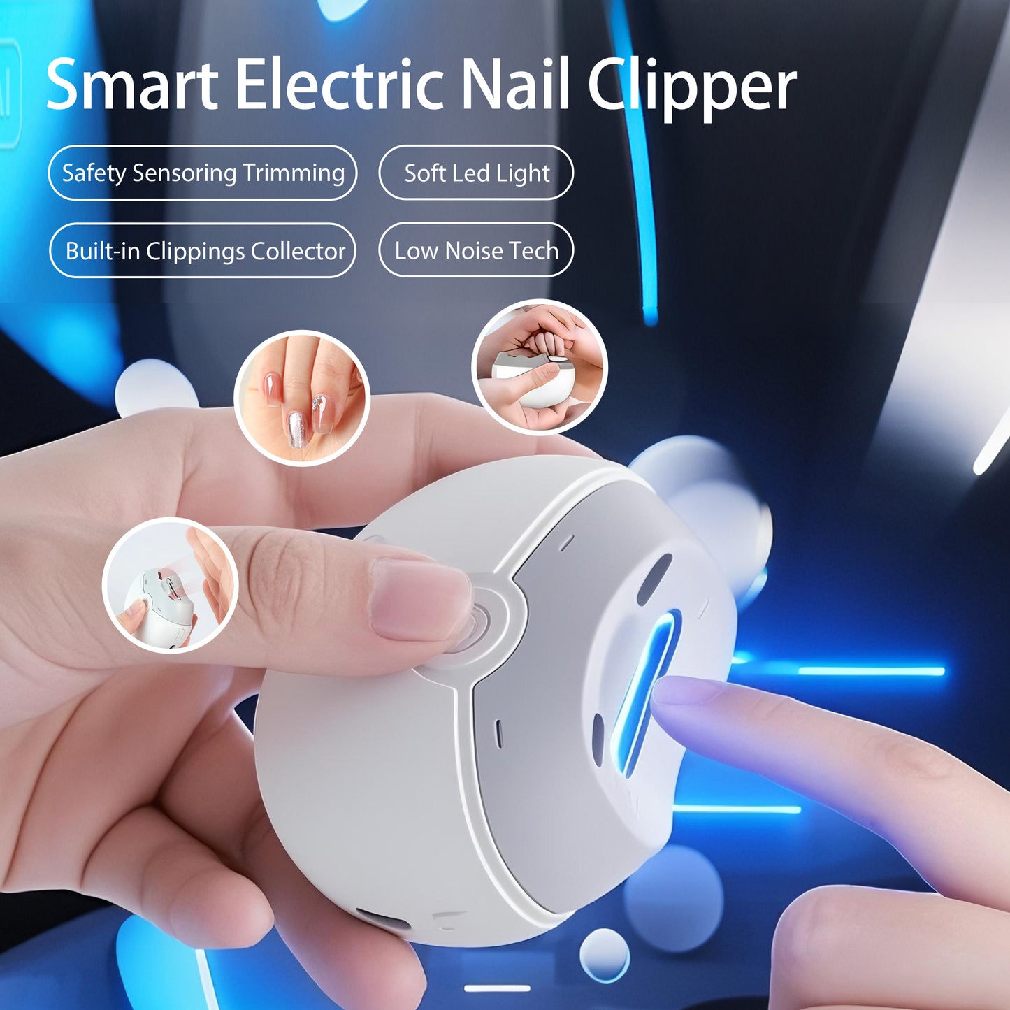 Multi-Functional Electric Nail Clipper,Dual-Speed Adjustment, Built-in Nail Clippings Collector,LED Soft Light, Low Noise Tech Jelly Soak Pedicure Rechargeable Electric Pedicure Kit